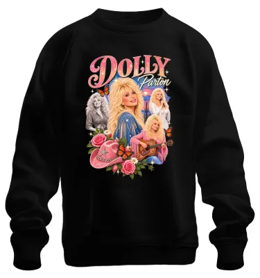 Productafbeelding van Dolly Parton, country zangeres, cowgirl, western gitaar, sweatshirt, trui, zwart, maat M