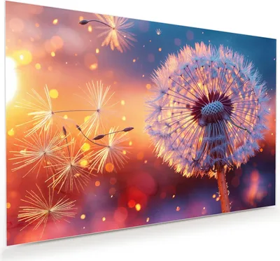Produktbild von Glasbild 75x50cm in XXL für Wohnzimmer, Schlafzimmer Motiv Pusteblume Sonnenuntergang