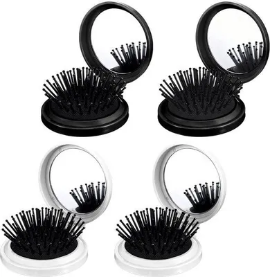 Immagine prodotto di Spazzola per capelli pieghevole con specchio - 4 pezzi - Nero e bianco