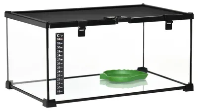 Produktbild von Terrarium fš¹r Reptilien als Reptil-Fš¹tterungsbox und Glasterrarium fš¹r Amphibien und Spinnentiere mit Thermometer, 50 x 30 x 25 cm