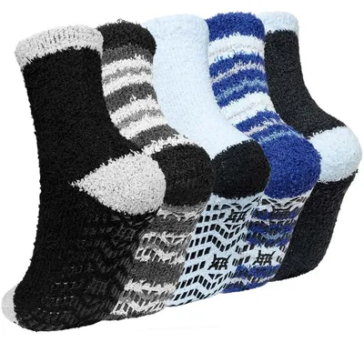 Produktbild von Kuschelsocken Herren Winter Dicke Flauschige 5 Paar Größe 36-42 Mehrfarbig Rutschfeste Sohle