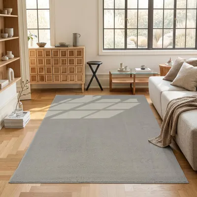 Produktbild von Waschbarer Kurzflor Teppich, rutschfest & weich, Einfarbig für Wohnzimmer, Schlafzimmer, Küche & Kinderzimmer