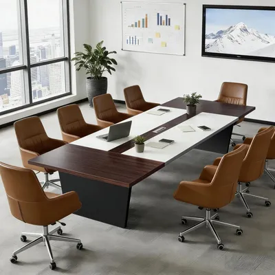 Zdjęcie produktu dla Stół konferencyjny do biura, wymiary 320x120x74 cm, kolor czarno-biały, grubość blatu 2,5 cm