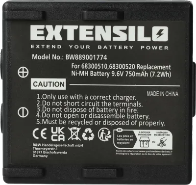 Produktbild von EXTENSILO Akku kompatibel mit Potain Ergo, Nova, P-63418-95, 346 Industrie-Funkfernsteuerung Fernbedienung (750 mAh, 9,6 V, NiMH) - Schwarz