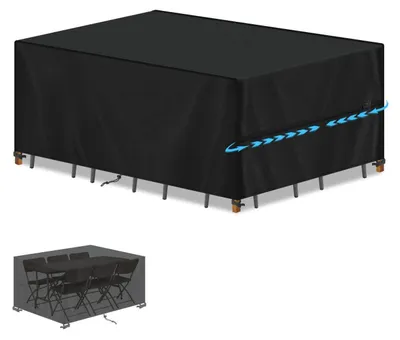 Image de Housse de protection pour mobilier de jardin, 160x90x75 cm, noire, en Oxford 420D, imperméable et résistante aux intempéries