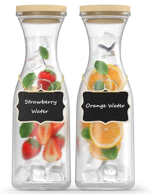 Produktbild von Glaskaraffe Wasserkaraffe Krug - 1 Liter - Mit Bambusdeckel - 2 Stück