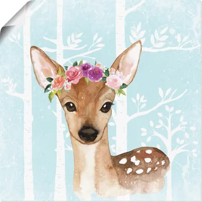 Produktbild von ARTland Poster Wild Reh mit Blumen im blauen Wald Größe: 40x40 cm