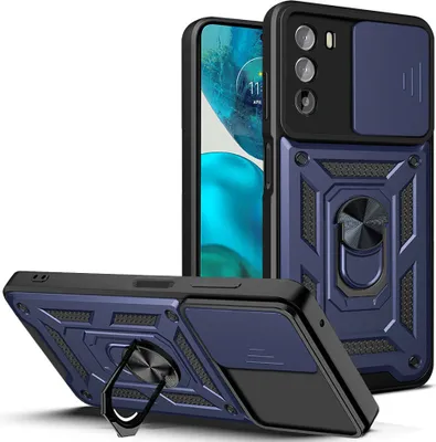 Produktbild von Moto G52 Hülle mit Ring Ständer Halter Dia Kameraschutz TPU PC Schutzhülle für Motorola Moto G52 Blau
