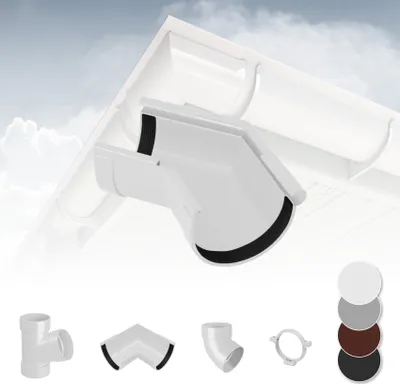 Produktbild von RAINWAY L Regenrinnen System (Rinnenwinkel Außen 135° weiß) - PVC-U Kunststoff in 4 Farben, für Dachflächen > 100m² empfohlen, Eckstück 135 Grad Bogen
