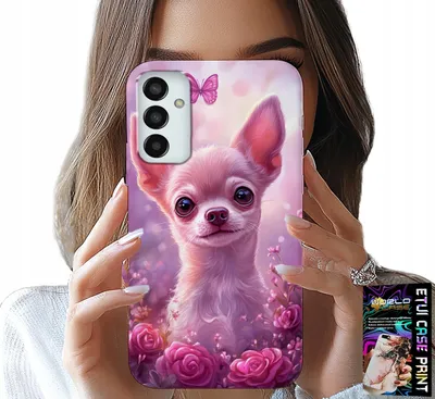 Produktbild von Hülle Für Samsung Galaxy M23 - Süsser Chihuahua Auf Rosa Hintergrund Mit Blumen