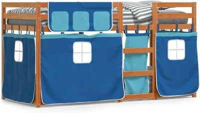 Produktbild von Famanu Hochbett mit Vorhängen - Kinderbett für Spiel und Schlaf - 75 x 190 cm - Blau