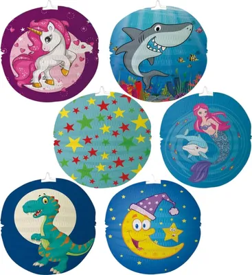 Produktbild von com-four® 6x Laterne mit bunten Motiven - Papierlaterne für Sankt Martin und Halloween - Martinslaterne für Kinder [Auswahl variiert]