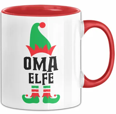 Produktbild von Oma Elf Tasse Geschenk Familienfeier Weihnachten Lustige Geschenkidee Geburtstag Kaffee-Becher (Rot)