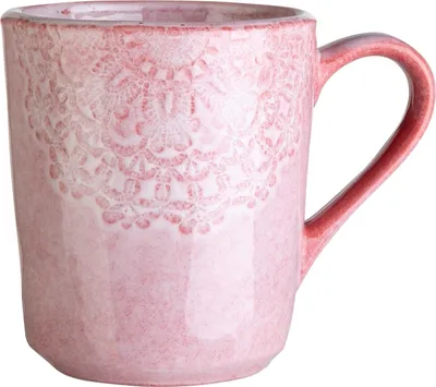 Produktbild von Kaffeetasse - Rosa - Steingut - glasiert - mit floraler Prägung
