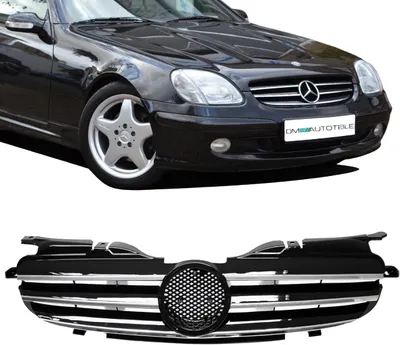Produktbild von Kühlergrill hochglanz Schwarz + Chromleiste passend für Mercedes SLK R170 96-04
