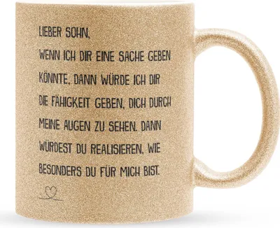Produktbild von 22Feels Glitzertasse Gold Sohn Geschenk Geburtstag 18 Jahre Kinder Jungs Abitur Master Uni Abschluss Bachelor Weihnachten Haferl Firmung Konfirmation Teenager Geschenkidee Bürotasse