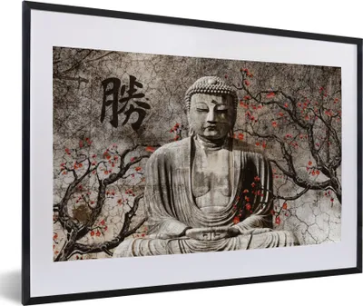 Produktbild von MuchoWow® MuchoWow® Gerahmtes Poster Buddha - Bild - Baum 60x40 cm - Poster mit zchwarzem Bilderrahmen - Schlafzimmer - Plakat in Rahmen - Drucken