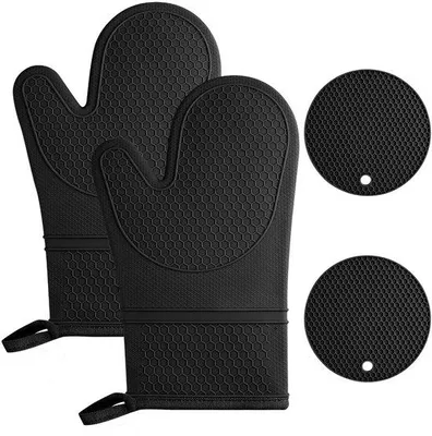 Produktbild von Famanu Ofenhandschuhe und Topflappen aus Silikon, wasserdicht, hitzebeständig bis 230 °C - Schwarz