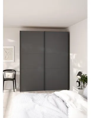 Image de Armoire de chambre - COMO - Gris mat - 2 portes coulissantes - 178,5 x 66,6 x 220,4 cm