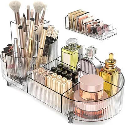 Produktbild von Famanu Make-up-Organizer 360° drehbar - transparent, mit Fächern für Kosmetik