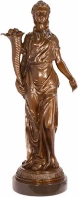 Produktbild von Casa Padrino Luxus Jugendstil Bronze Skulptur Dame Bronzefarben / Schwarz 36 x 24,8 x H. 85,4 cm - Elegante Bronzefigur mit Marmorsockel - Barock & Jugendstil Deko Accessoires
