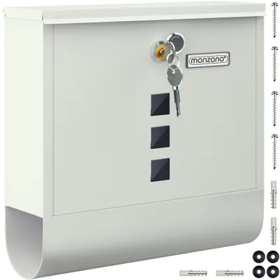 Produktbild von MONZANA® Briefkasten Kreuzschloss mit Kupfer-Schließzylinder drehbare Abdeckung 31x10x34 cm Sichtfenster Namensschild Zeitungsfach einfache Montage legierter Stahl 2 Schlüssel Postkasten Weiß