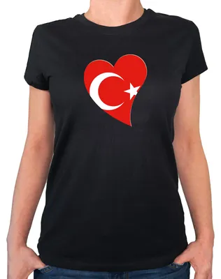 Produktbild von Huuraa Damen T-Shirt Türkei Flagge Herz S Black Bio Baumwolle Fairtrade Damenshirt Geschenkidee