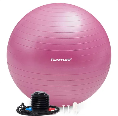Zdjęcie produktu dla Piłka fitness Tunturi Anti Burst z pompką - piłka do jogi 75 cm - piłka do pilatesu - piłka ciążowa - waga użytkownika 220 kg - z aplikacją treningową - fioletowa