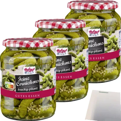 Produktbild von Hofgut Feine Cornichons 3er Pack (3x720ml Glas) + usy Block