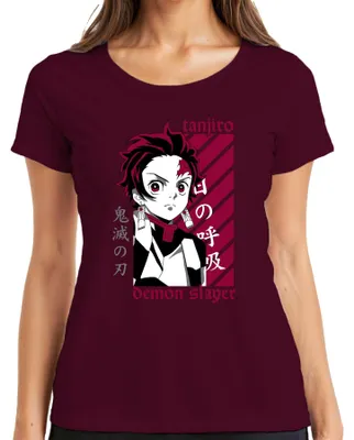 Produktbild von Tanjiro Demon Slayer Kimetsu no Yaiba Anime Geschenk Cosplay Damen T-Shirt, Burgundy, L