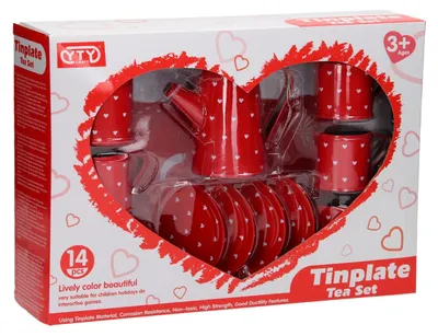 Produktbild von Teeservice Spielzeug Zinn rot Herzchen Tablett Kindertee