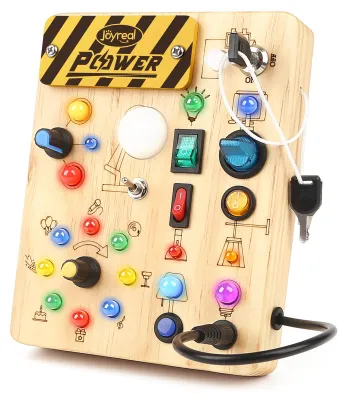 Zdjęcie produktu dla Tablica sensoryczna Montessori - Drewniana - 19 LED - 10 przełączników - Dla dzieci od 1 roku