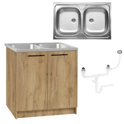 Obrázek produktu pro Stamar | Kuchyňská skříňka s dřezem, 80 cm, dub zlatý, se sifonem