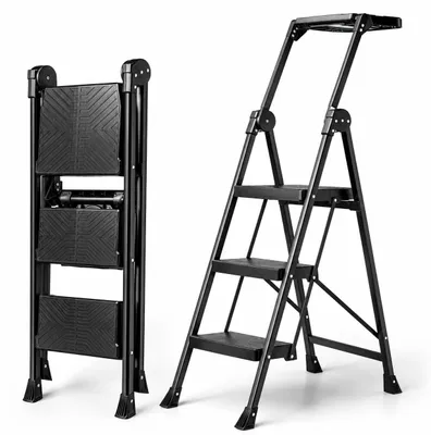 Productafbeelding van Ladder met 3 treden, veiligheidsladder, inklapbaar, tot 300 kg