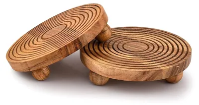 Image de Set de 2 socles ronds en bois pour plantes et décorations