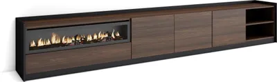 Produktbild von TV-Schrank, Lowboard, 310x37x50cm, Für TV-Geräte bis zu 80", Elektrokamin., Dunkler Eiche und Schwarz