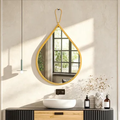 Produktbild von Tropfenförmiger Wandspiegel Gold Metallrahmen 50 x 40 cm