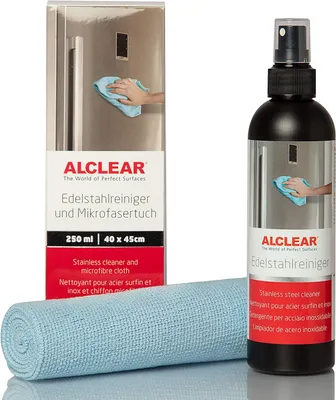 Produktbild von ALCLEAR 721ER Edelstahlreiniger Set 250ml mit Mikrofasertuch - Streifenfrei