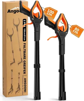 Produktbild von 2 Stück Müllzange Greifzange 100 x 80 cm Faltbare Müllgreifer Drehbar für Senioren Greifer Greifzange für Müll Starkem Griff Magnetische Spitze