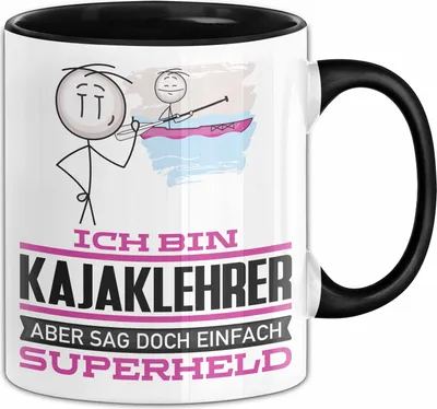 Produktbild von Kajaklehrer Geschenk Tasse Ich Bin Kajaklehrer Aber Sag Doch Einfach Superheld Lustige Geschenkdiee für Kajaklehrer Kaffee-Becher (Schwarz)