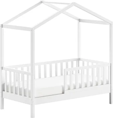 Produktbild von Hausbett >Junior< in Kiefer Weiß, Massivholz - 148x150,6x75,8cm (BxHxT)