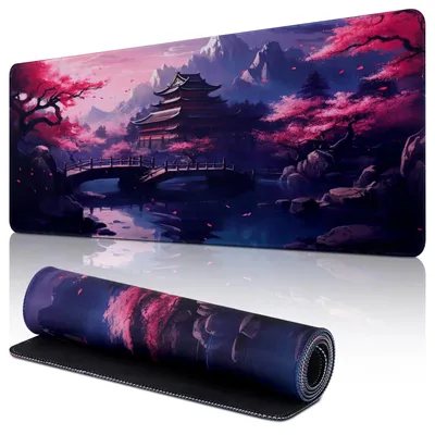 Productafbeelding van XXL muismat, 80x30 cm, gaming muismat, grote muismat met gestikte randen, extra grote gaming muismat met antislip rubberen onderkant (05-Sakura)