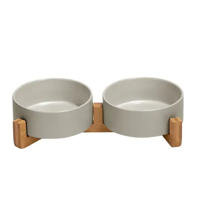 Produktbild von Keramik Hundenapf für Hund Katzen mit Massivholz Ständer 850ml