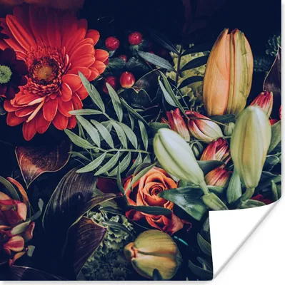Produktbild von MuchoWow® Poster Blumenstrauß - Stilleben - Blumen - Pflanzen - Rot 75x75 cm - Wand Dekoration