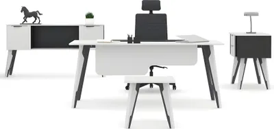 Produktbild von Arbeitszimmer Schreibtisch Büroschrank Kommode Couchtisch Weiß- Schwarz