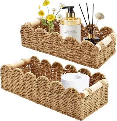 Produktbild von Aufbewahrungskörbe aus Weide, mit Holzgriffen, Badezimmer-/Küchen-/Wohndekoration.