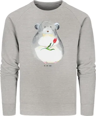 Produktbild von Mr. & Mrs. Panda Rundhals Pullover Chinchilla Blume Größe M - Heather Grey - Geschenk, Sweatshirt, Baumwoll, Lustige Sprüche, Liebeskummer, Glücklichsein, Chinchillas