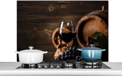 Produktbild von KitchenYeah®  Spritzschutz Küche - Küchenrückwand - Wandschutz für Herd und Spüle - Wein - Weinglas - Weintrauben - Glas 100x65 - Alu-Dibond (Alternative zum Spritzschutz aus Glas) - Hitzebeständig -