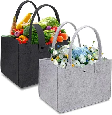 Produktbild von PolkaHome® 2er Set Filztaschen Einkaufstaschen faltbar Shopper 30x20x18 cm große Kapazität Schwarz/Grau