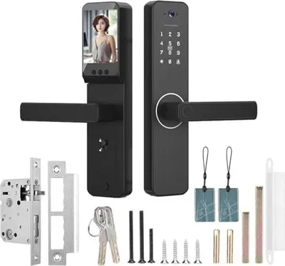 Produktbild von Irishom Fingerabdrucktür Schloss 120 ° Weitwinkelkatzes Augenkamera, unterstützt Fingerabdruck, mechanische Schlüsselentsperren, USB -Notstromversorgu